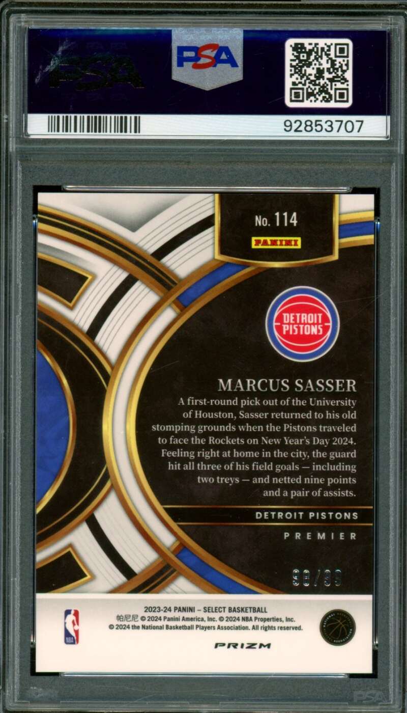 Marcus Sasser Rookie Card 2023-24 Select Pink Cracked Ice (pop 1) #114 PSA 9 Image 2