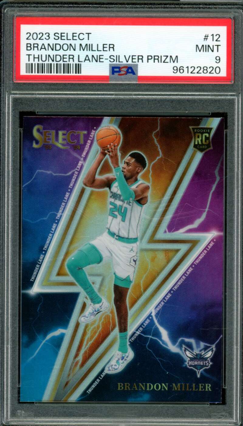 Brandon Miller Rookie Card 2023-24 Select Thunder Lane SIlver Prizm #12 PSA 9 Image 1