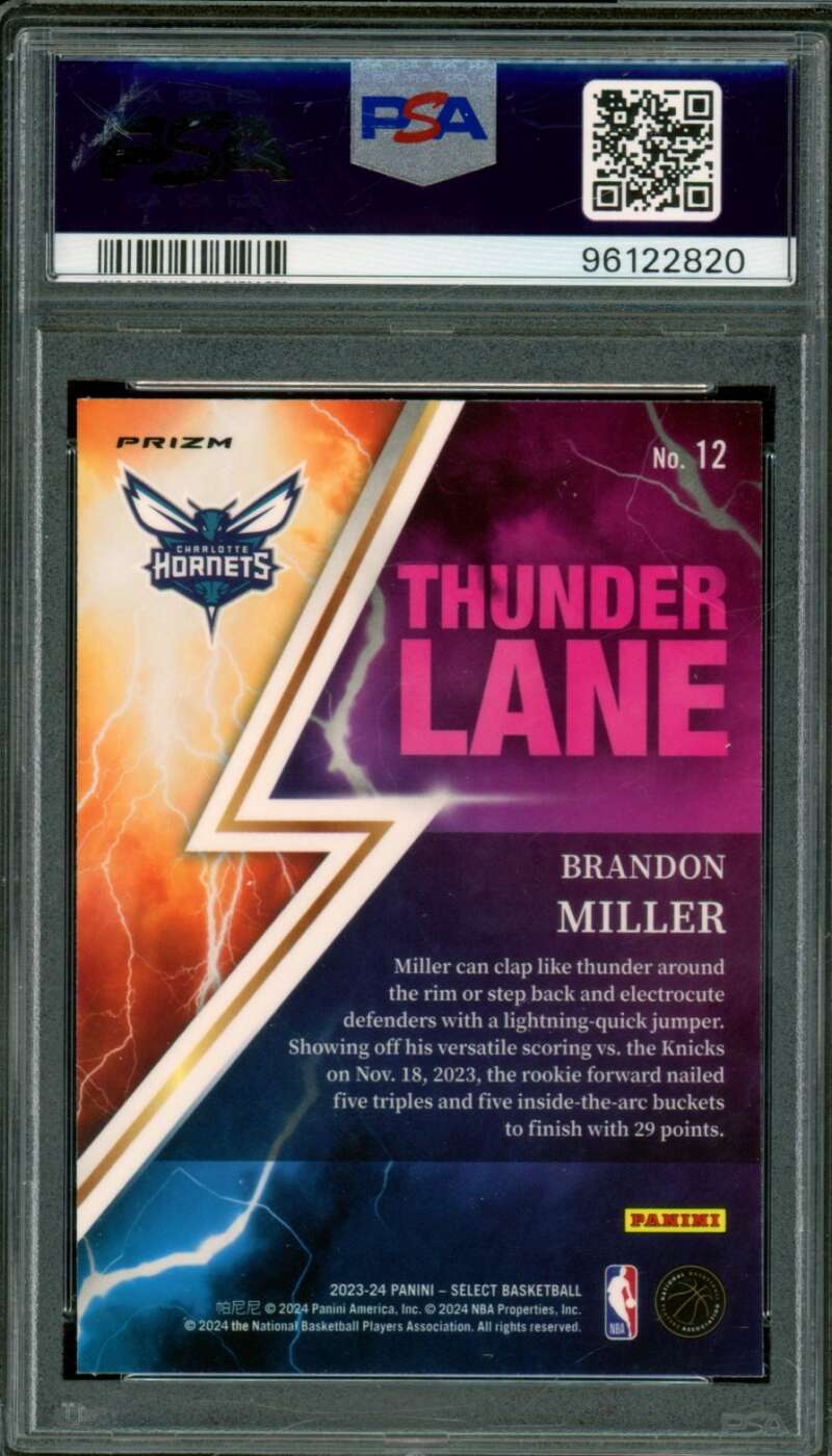 Brandon Miller Rookie Card 2023-24 Select Thunder Lane SIlver Prizm #12 PSA 9 Image 2