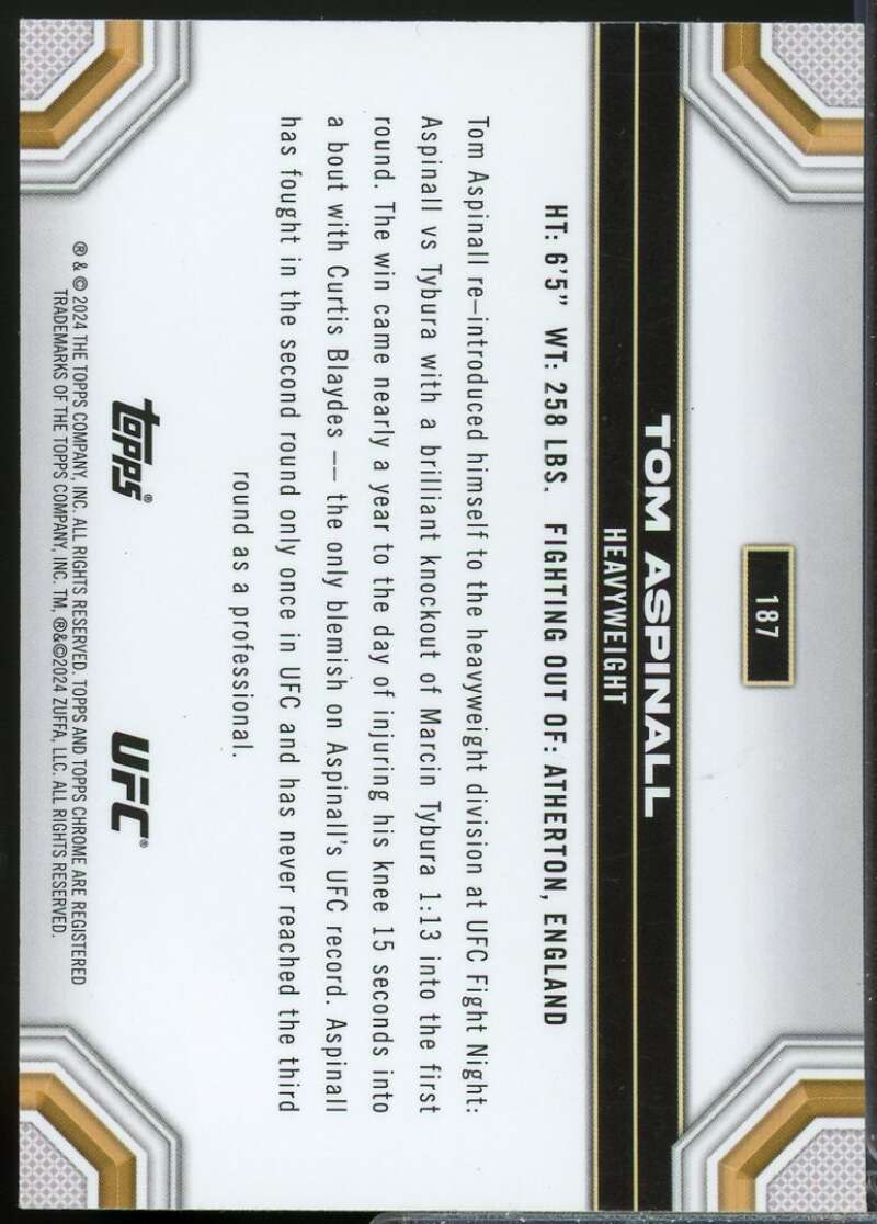 Tom Aspinall Card 2024 Topps Chrome UFC X-Fractors #187  Image 2