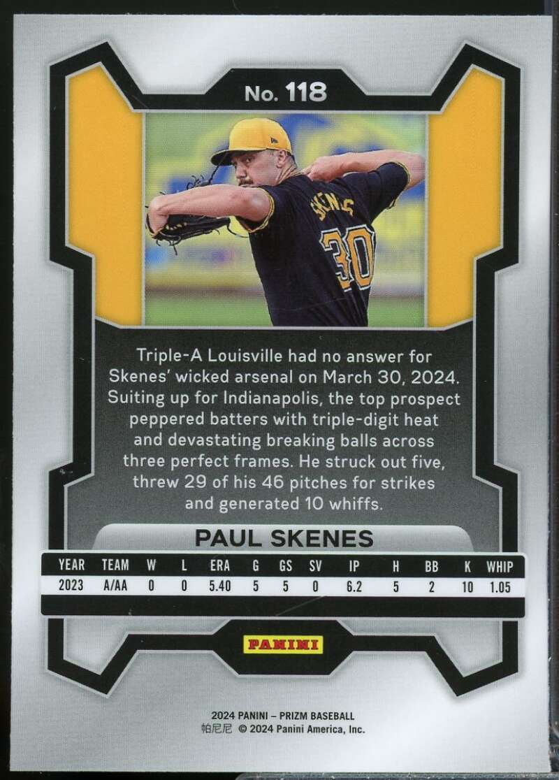 Paul Skenes Rookie Card 2024 Panini Prizm #118  Image 2