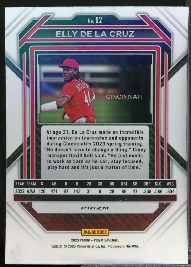 Elly De La Cruz Card 2023 Panini Prizm Prizms Blue Ice #92  Image 2