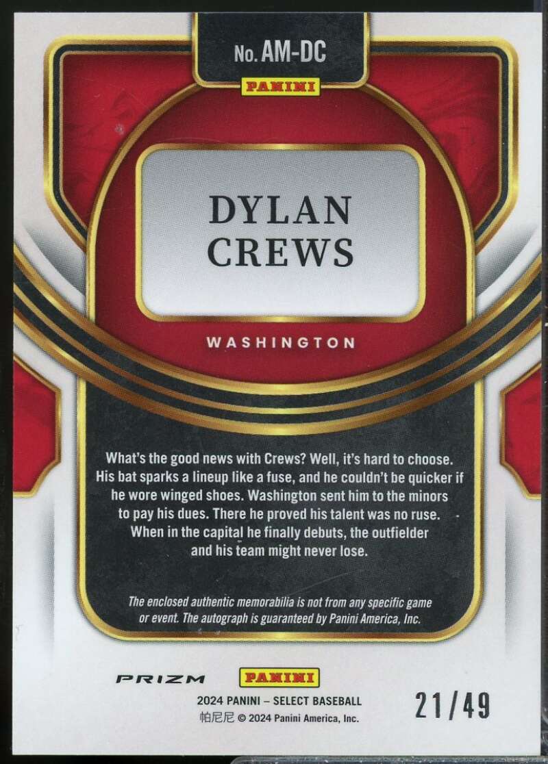 Dylan Crews Rookie 2024 Select Autograph Jersey Memorabilia Prizms Red /49 #28  Image 2
