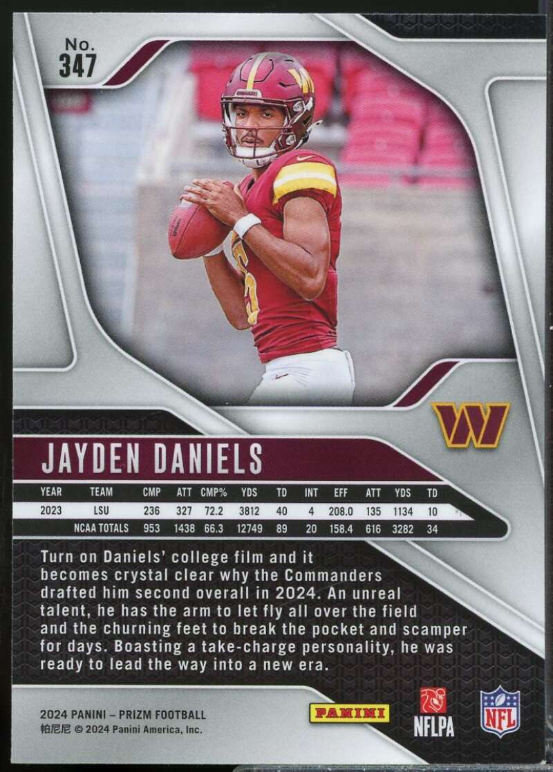 Jayden Daniels Rookie Card 2024 Panini Prizm #347  Image 2