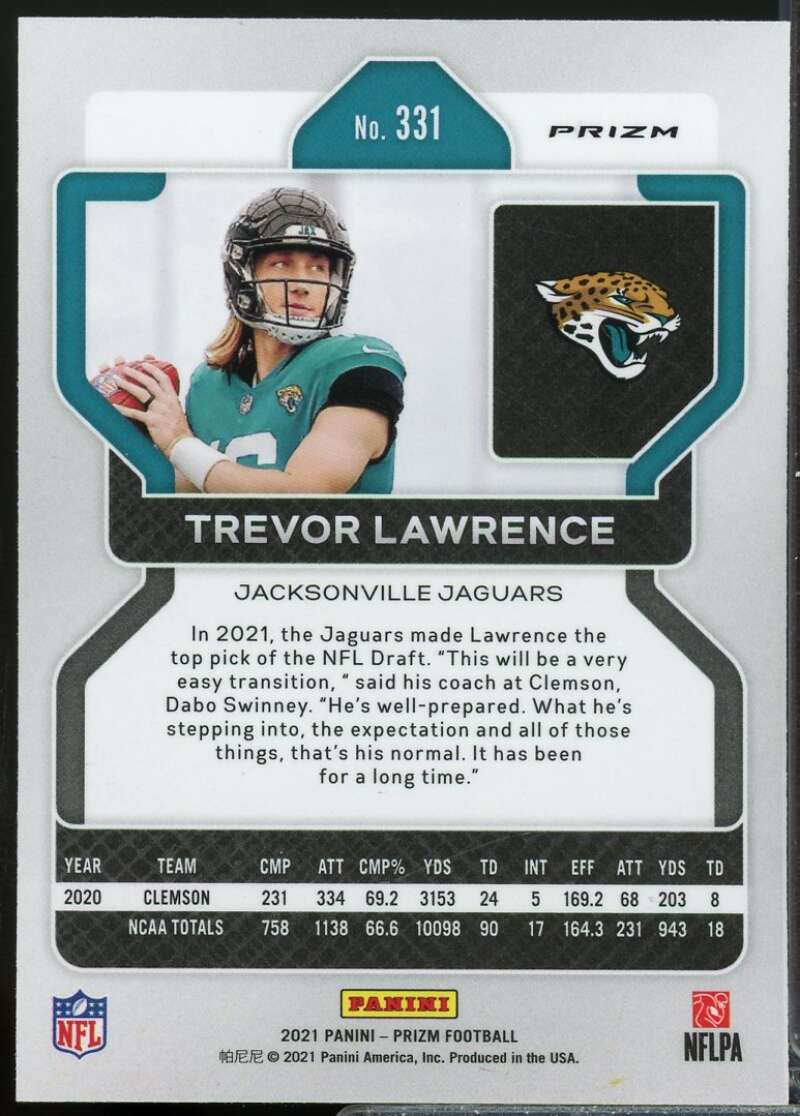 Trevor Lawrence Rookie Card 2021 Panini Prizm Prizms Neon Green Pulsar #331  Image 2