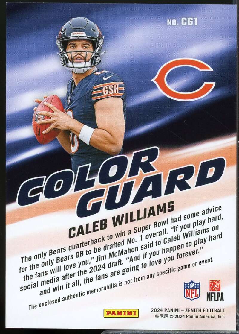 Caleb Williams Rookie Card 2024 Zenith Color Guard Jerseys #1  Image 2