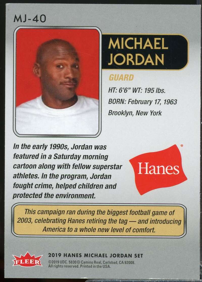 Michael Jordan Card 2019 Fleer Hanes  Red Foil #MJ40  Image 2