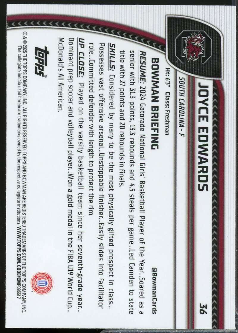 Joyce Edwards 2024-25 Bowman Chrome University Orange Shimmer Refractors /65 #36  Image 2