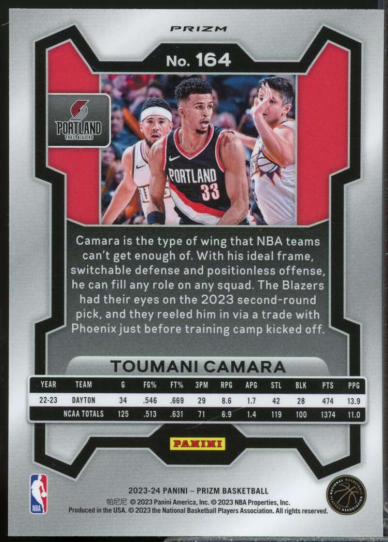 Toumani Camara Rookie Card 2023-24 Panini Prizm Prizms Orange Ice #164  Image 2
