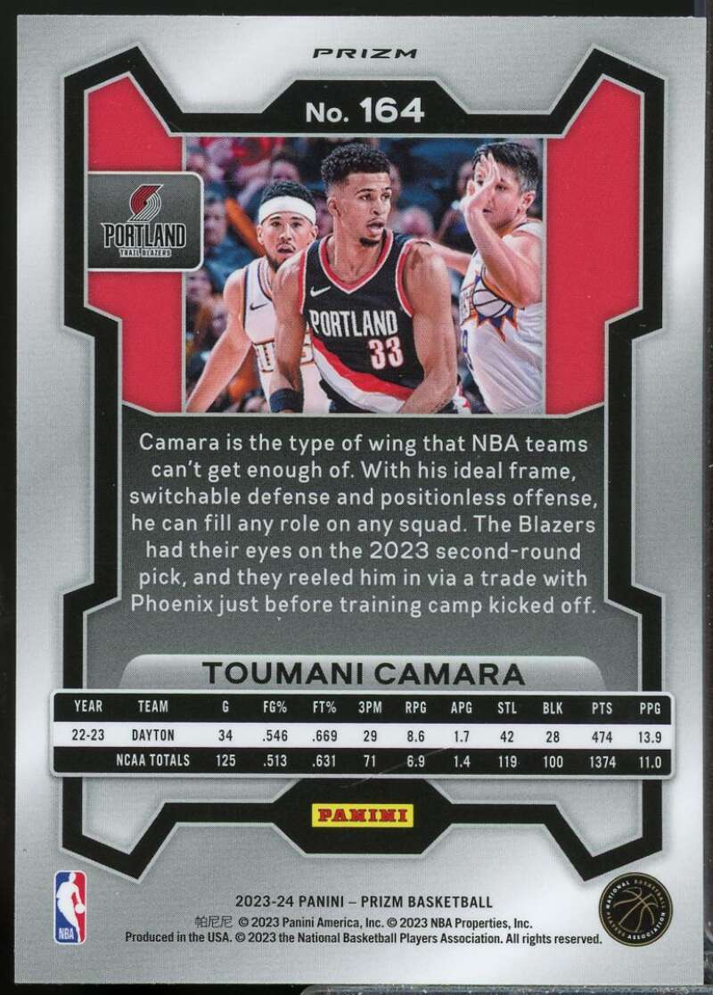 Toumani Camara Rookie Card 2023-24 Panini Prizm Prizms Orange Ice #164  Image 2