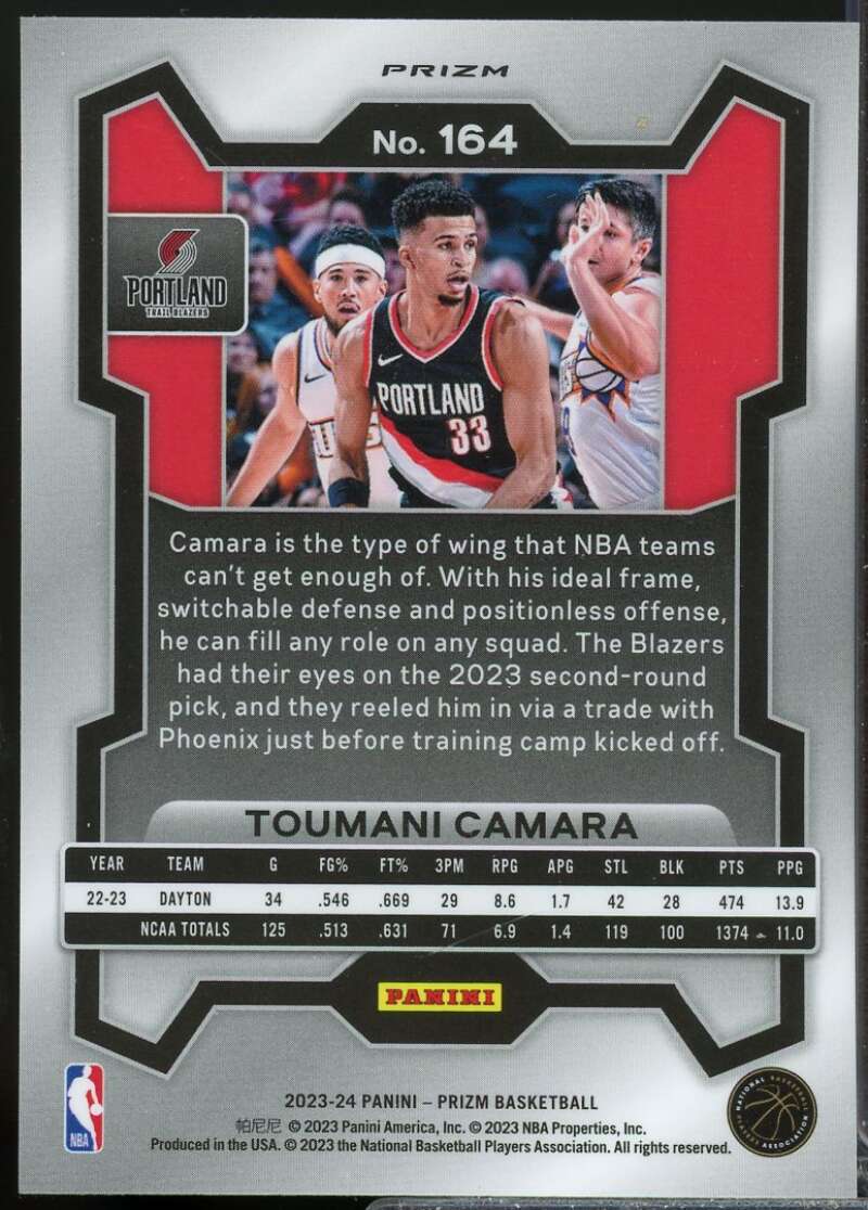 Toumani Camara Rookie Card 2023-24 Panini Prizm Prizms Green #164  Image 2