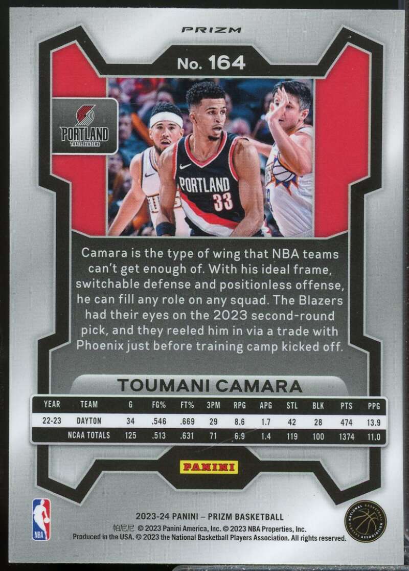 Toumani Camara Rookie Card 2023-24 Panini Prizm Prizms Silver #164  Image 2