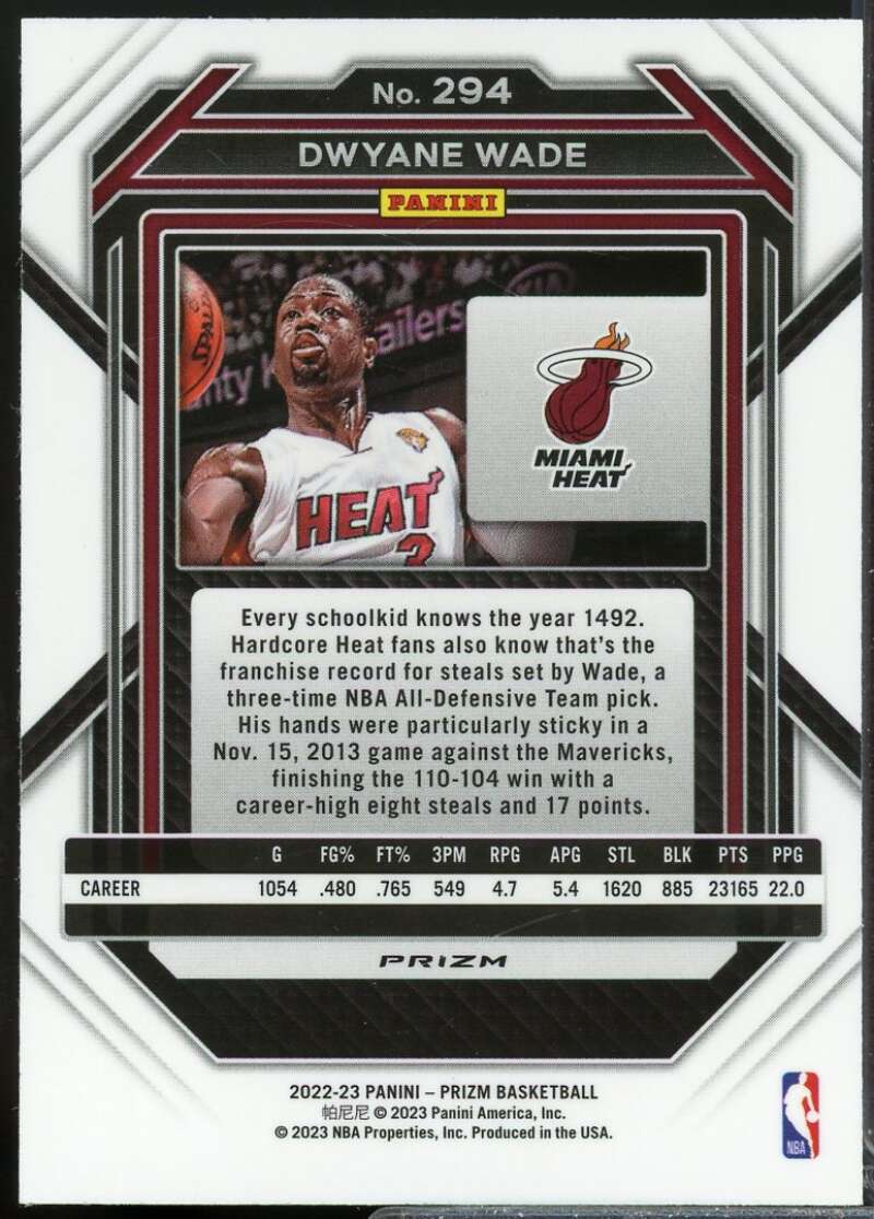 Dwyane Wade Card 2022-23 Panini Prizm Prizm Red Sparkle #294  Image 2