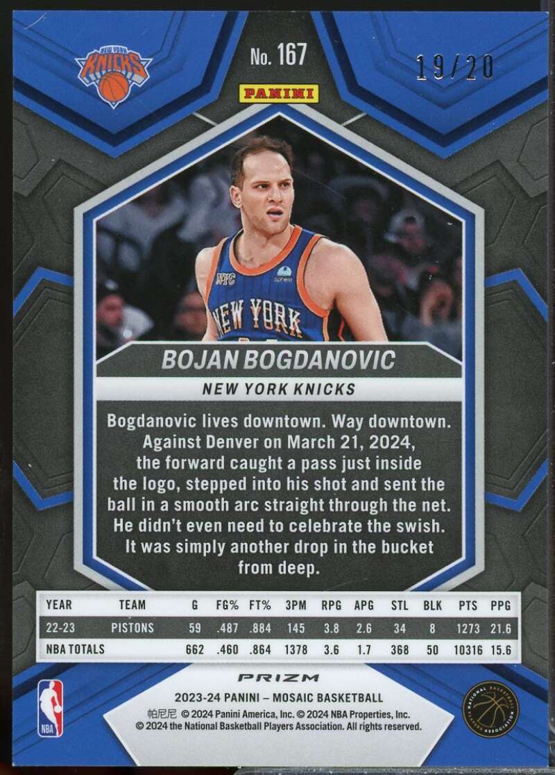 Bojan Bogdanovic Card 2023-24 Panini Mosaic Mosaic Fast Break Pink /20 #167  Image 2