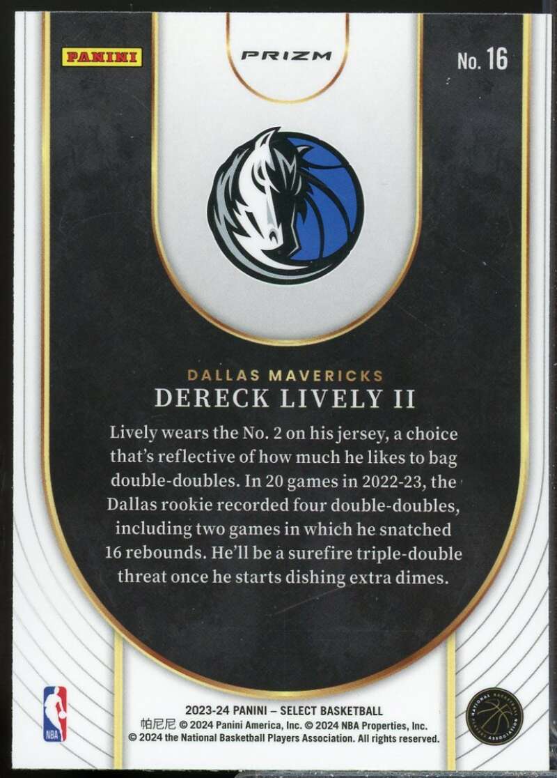 Dereck Lively II Rookie Card 2023-24 Select Neon Icon Tectonic Prizms #16  Image 2