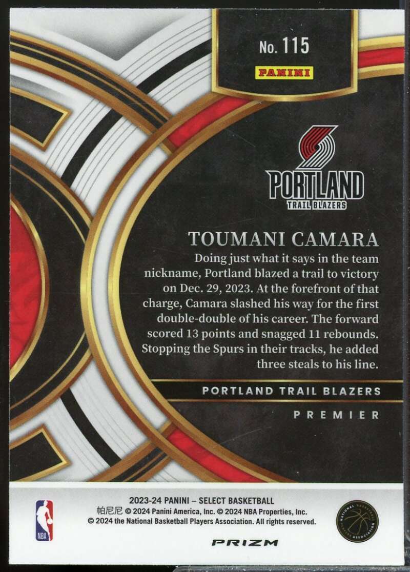 Toumani Camara Rookie Card 2023-24 Select Prizms Silver #115  Image 2