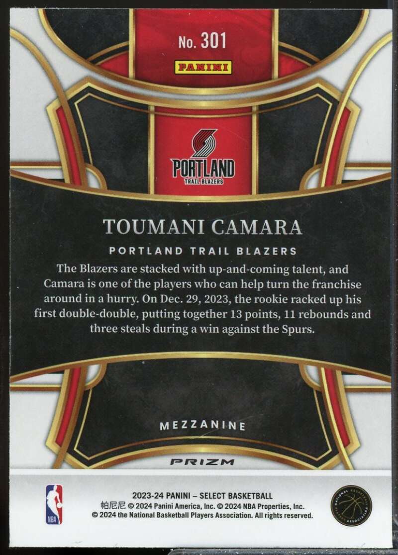 Toumani Camara Rookie Card 2023-24 Select Prizms Orange Flash #301  Image 2