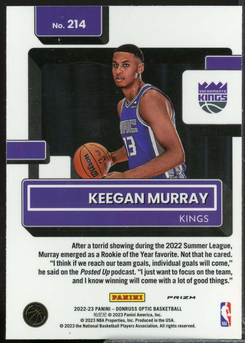 Keegan Murray Rated Rookie Card 2022-23 Donruss Optic Purple #214  Image 2