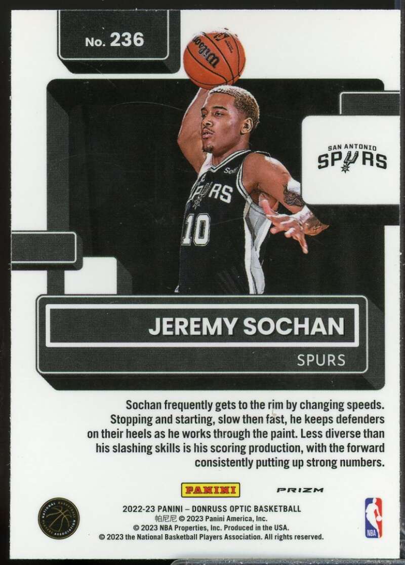 Jeremy Sochan Rated Rookie Card 2022-23 Donruss Optic Purple #236  Image 2