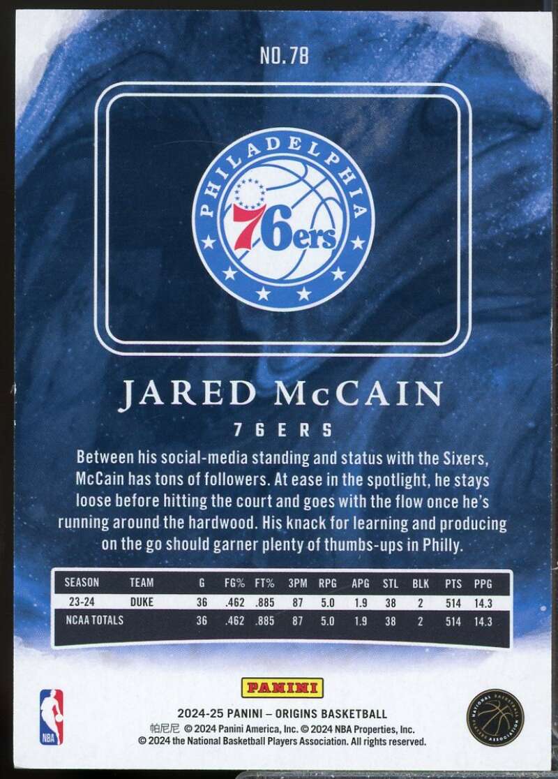 Jared McCain Rookie Card 2024-25 Panini Origins #78  Image 2