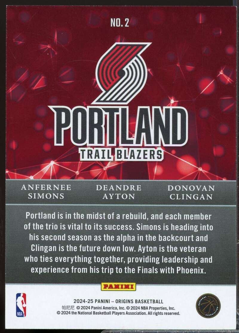 Ayton Donovan Clingan Simons Rookie 2024-25 Panini Origins Nucleus Turquoise #2  Image 2
