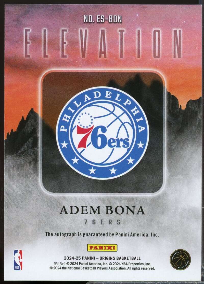 Adem Bona Rookie Card 2024-25 Panini Origins Elevation Autograph /150 #26  Image 2