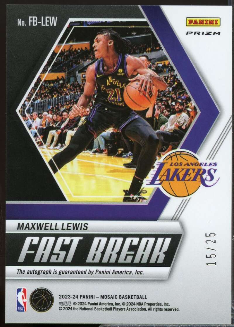 Maxwell Lewis Rookie 2023-24 Panini Mosaic Autographs Fast Break Blue /25 #75  Image 2