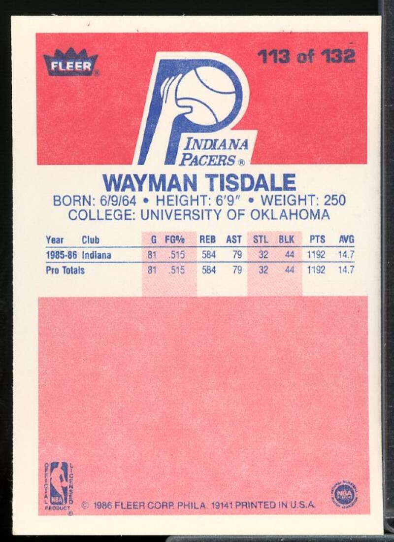 Wayman Tisdale Rookie Card 1986-87 Fleer #113  Image 2