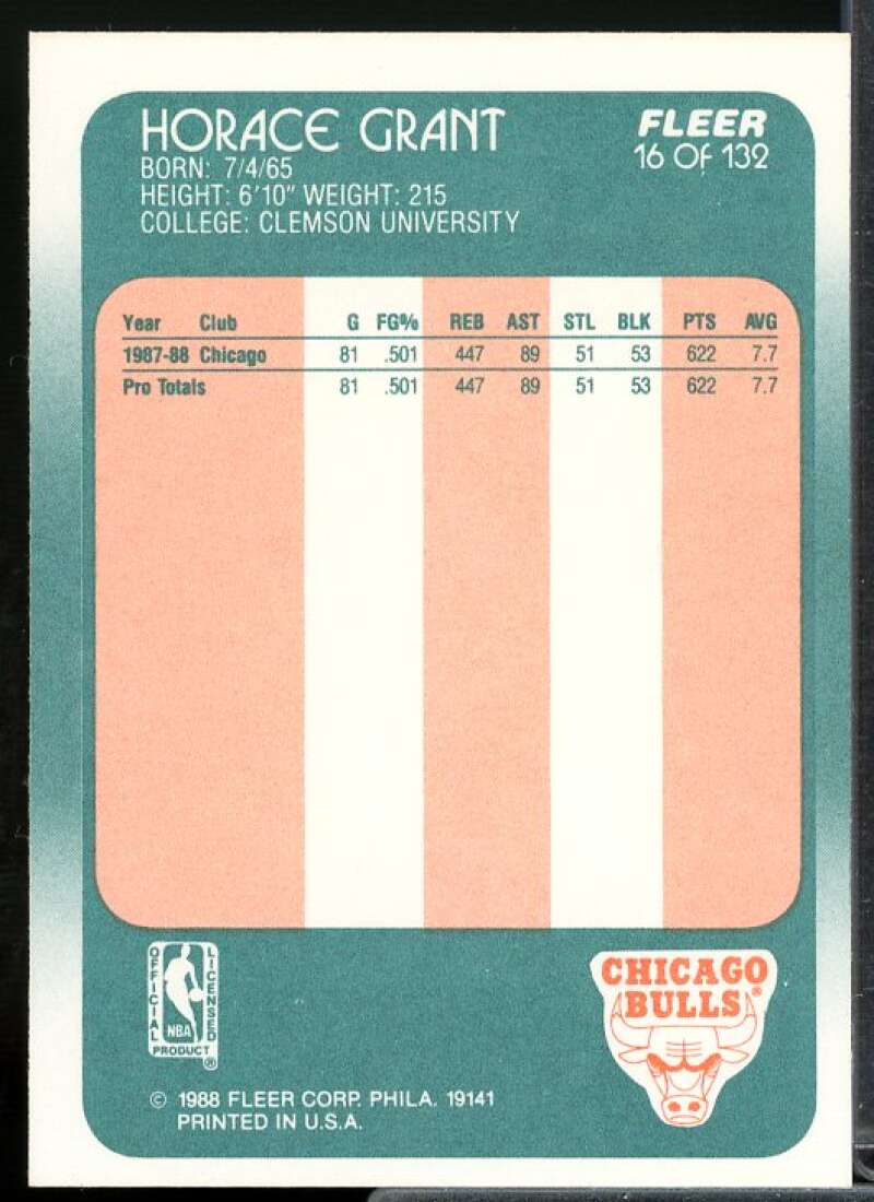 Horace Grant Rookie Card 1988-89 Fleer #16  Image 2