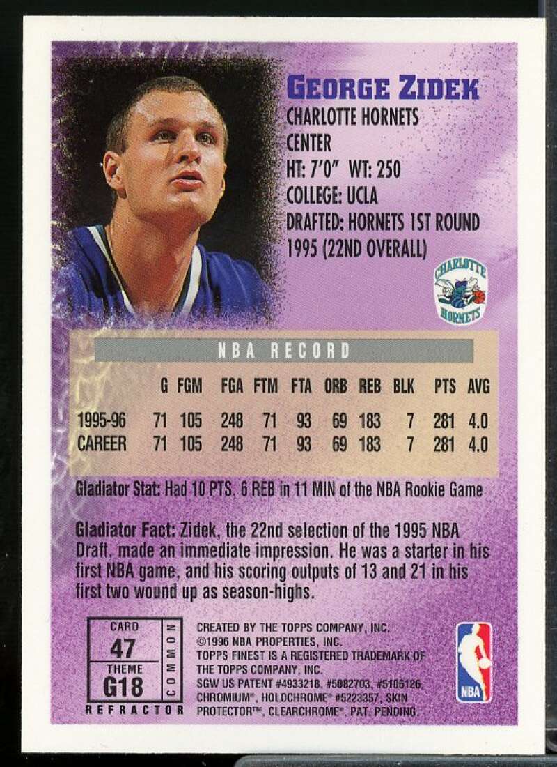 George Zidek B Card 1996-97 Finest Refractors #47  Image 2