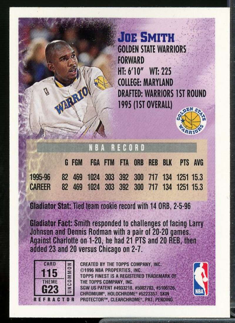 Joe Smith S Card 1996-97 Finest Refractors #115  Image 2