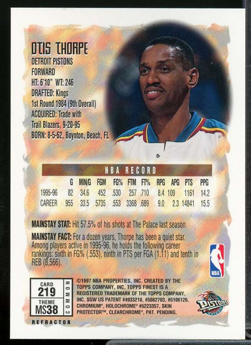 Otis Thorpe B Card 1996-97 Finest Refractors #219  Image 2