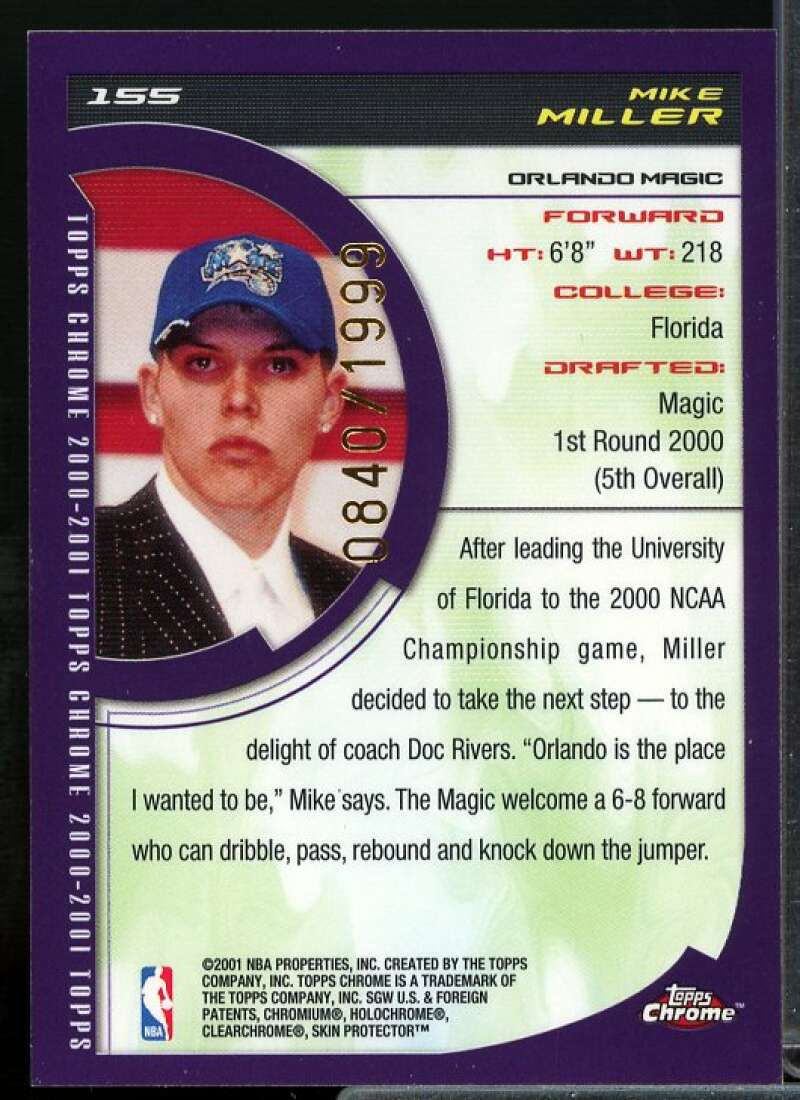 Mike Miller Rookie Card 2000-01 Topps Chrome #155  Image 2