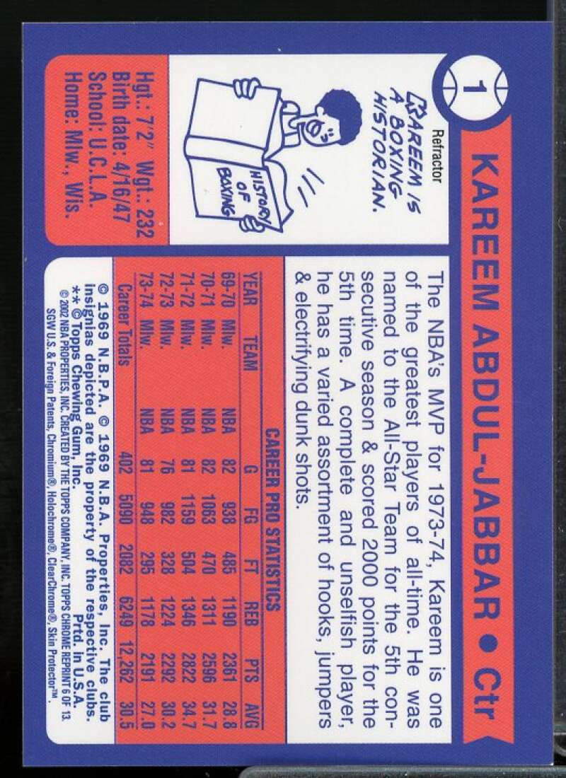 Kareem Abdul-Jabbar Card 2001 Topps Chrome  Reprints Refractors #6  Image 2