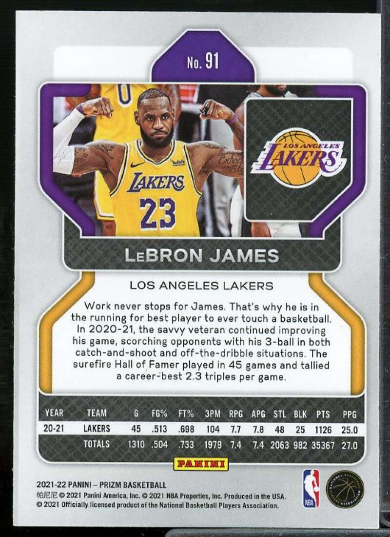LeBron James Card 2021-22 Panini Prizm #91  Image 2
