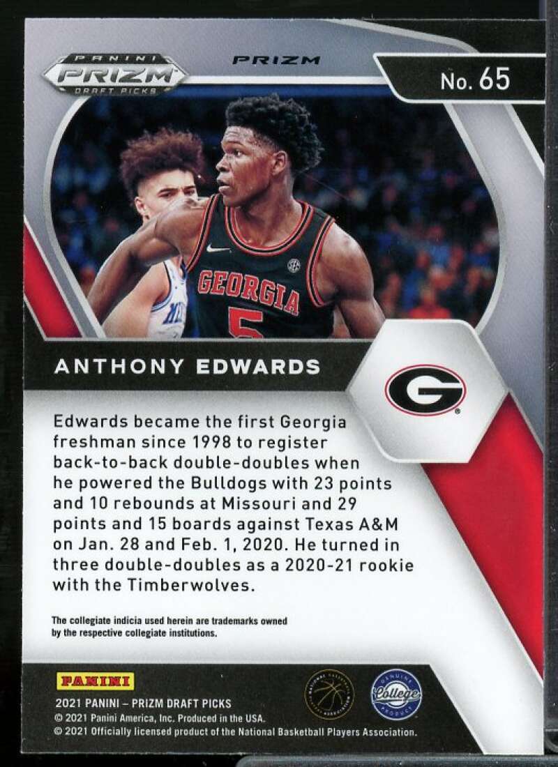 Anthony Edwards Card 2021-22 Panini Prizm Draft Picks Prizms Silver #65  Image 2
