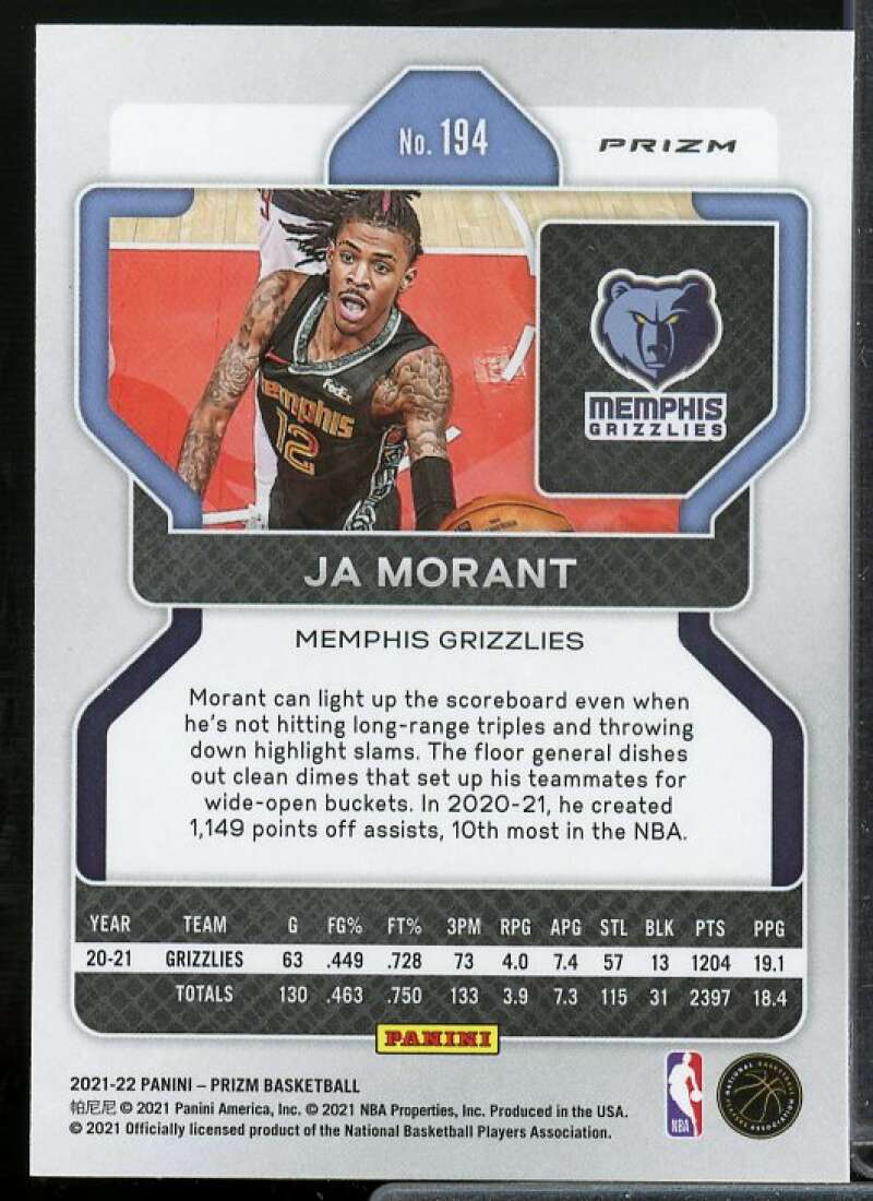 Ja Morant Card 2021-22 Panini Prizm Prizms Silver #194  Image 2