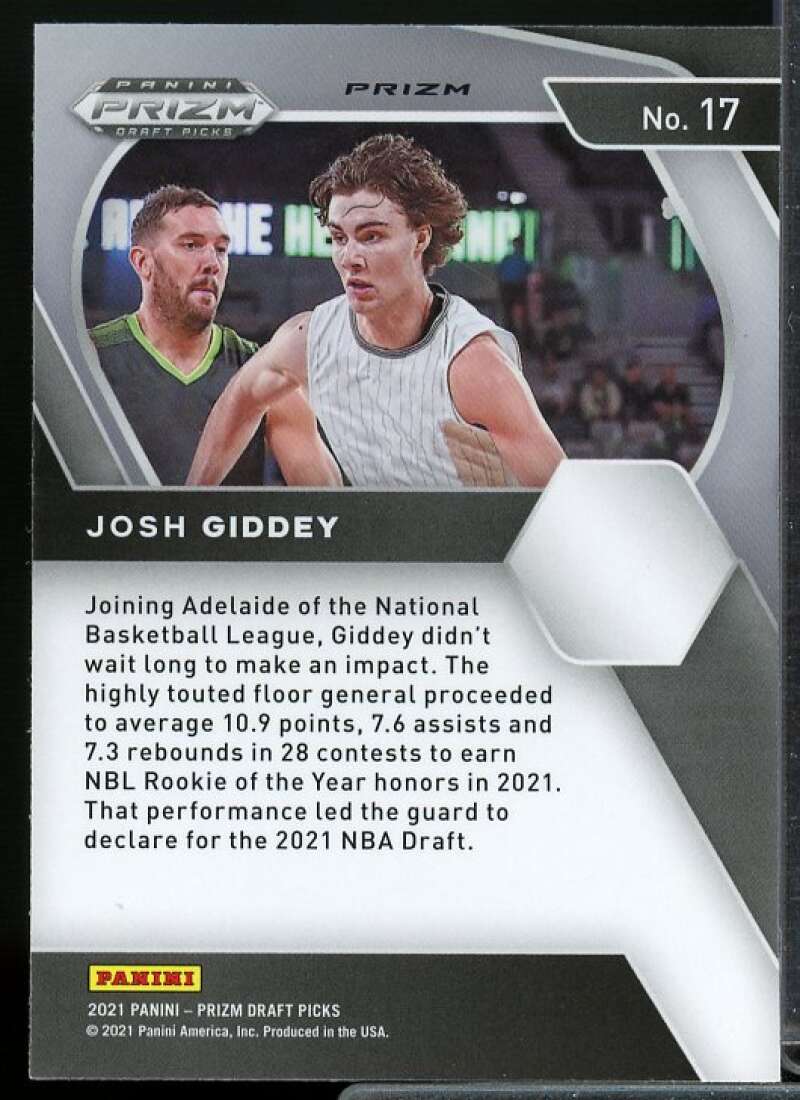 Josh Giddey Rookie Card 2021-22 Panini Prizm Draft Picks Prizms Orange Ice #17  Image 2