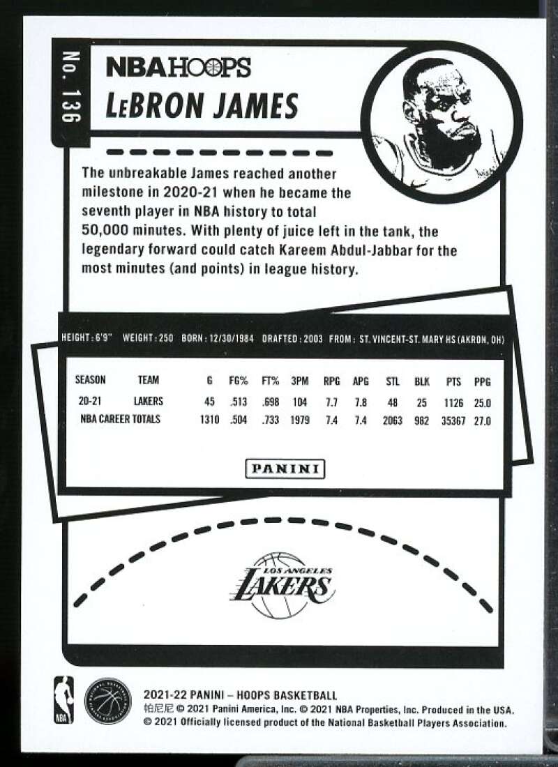 LeBron James Card 2021-22 Hoops #136  Image 2