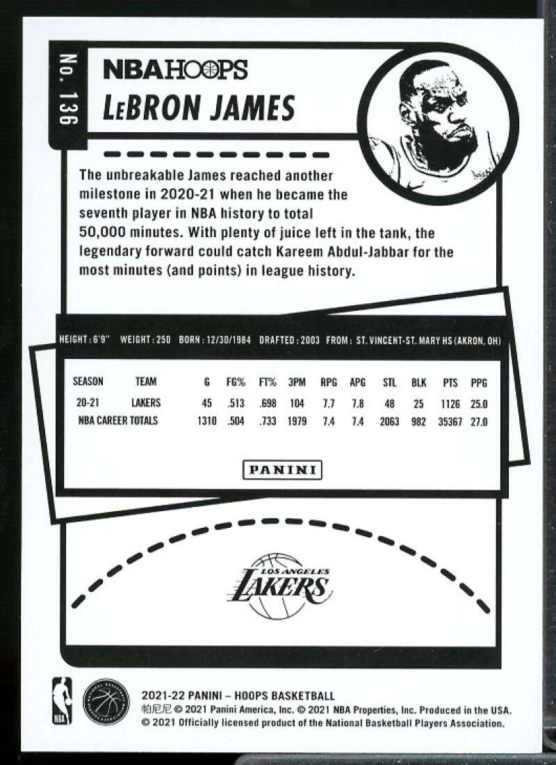 LeBron James Card 2021-22 Hoops #136  Image 2
