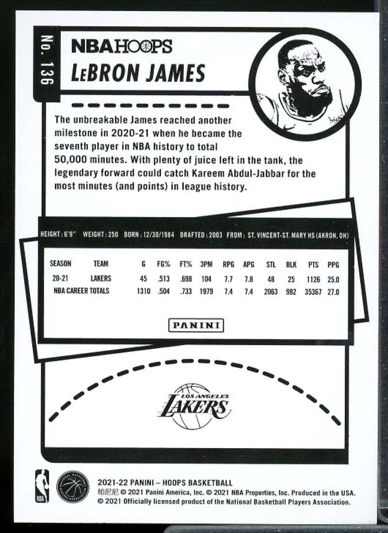 LeBron James Card 2021-22 Hoops #136  Image 2