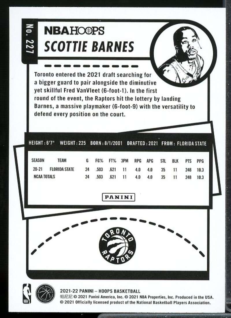 Scottie Barnes Rookie Card 2021-22 Hoops #227  Image 2