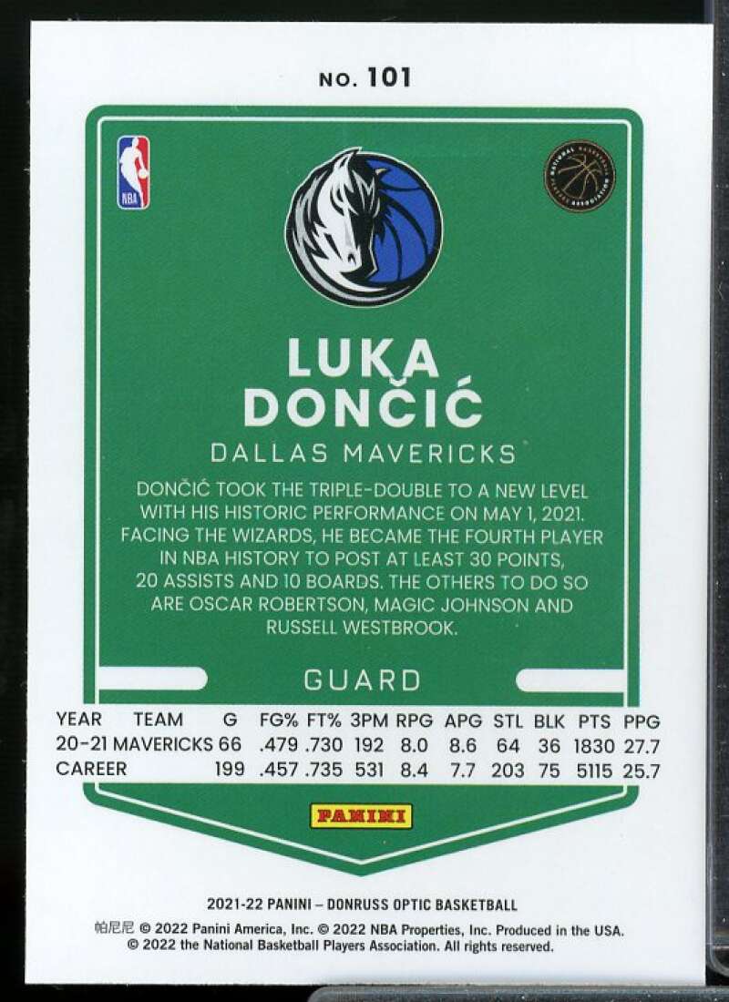 Luka Doncic Card 2021-22 Donruss Optic #101  Image 2