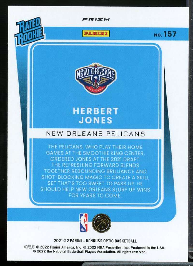Herbert Jones Rookie Card 2021-22 Donruss Optic Holo #157  Image 2