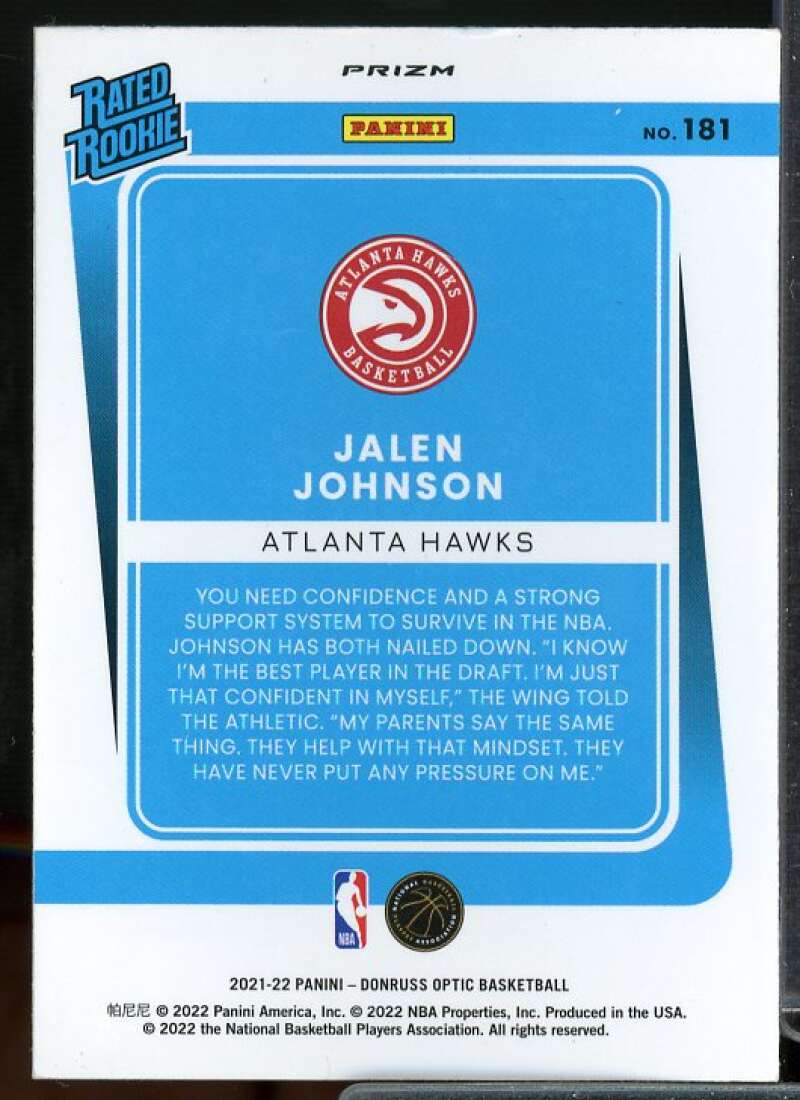 Jalen Johnson Rookie Card 2021-22 Donruss Optic Purple #181  Image 2