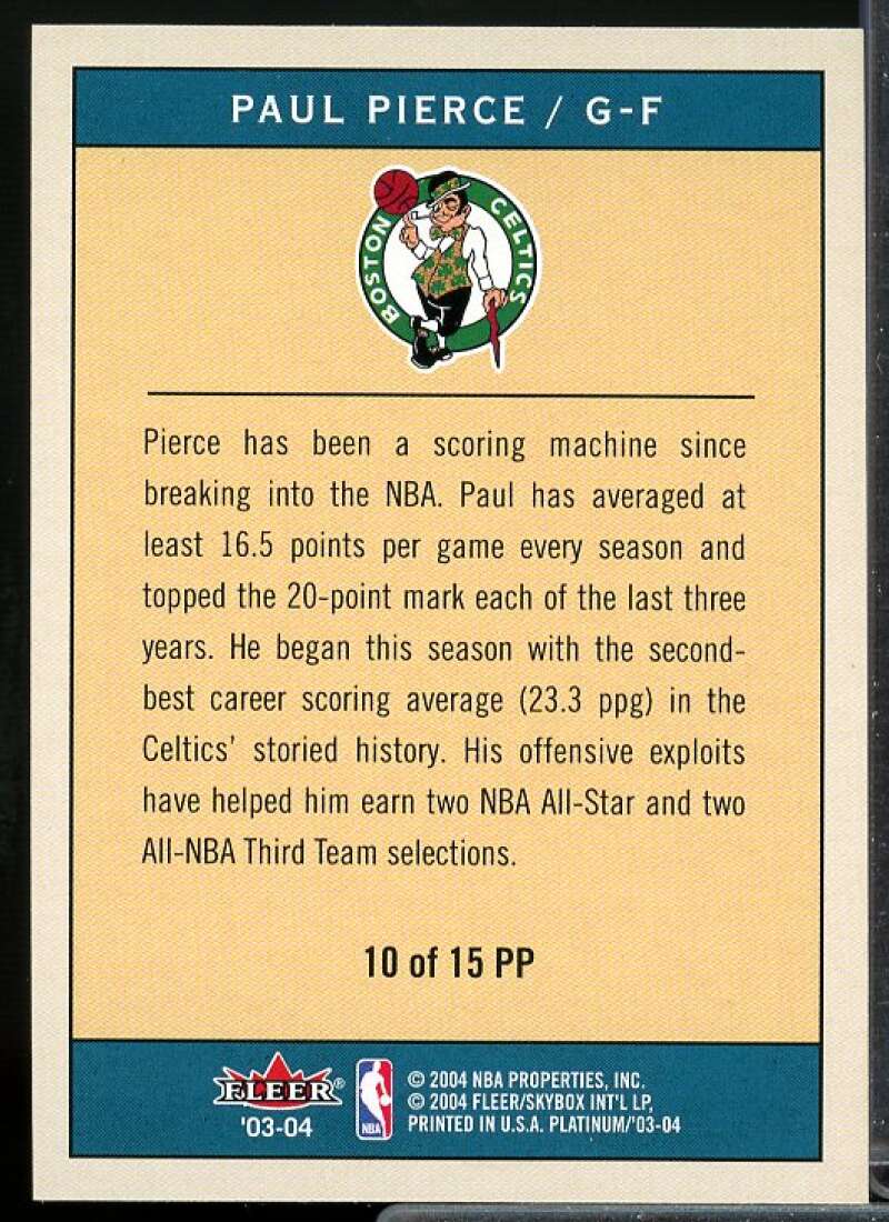 Paul Pierre Card 2003-04 Fleer Platinum Portraits #10  Image 2