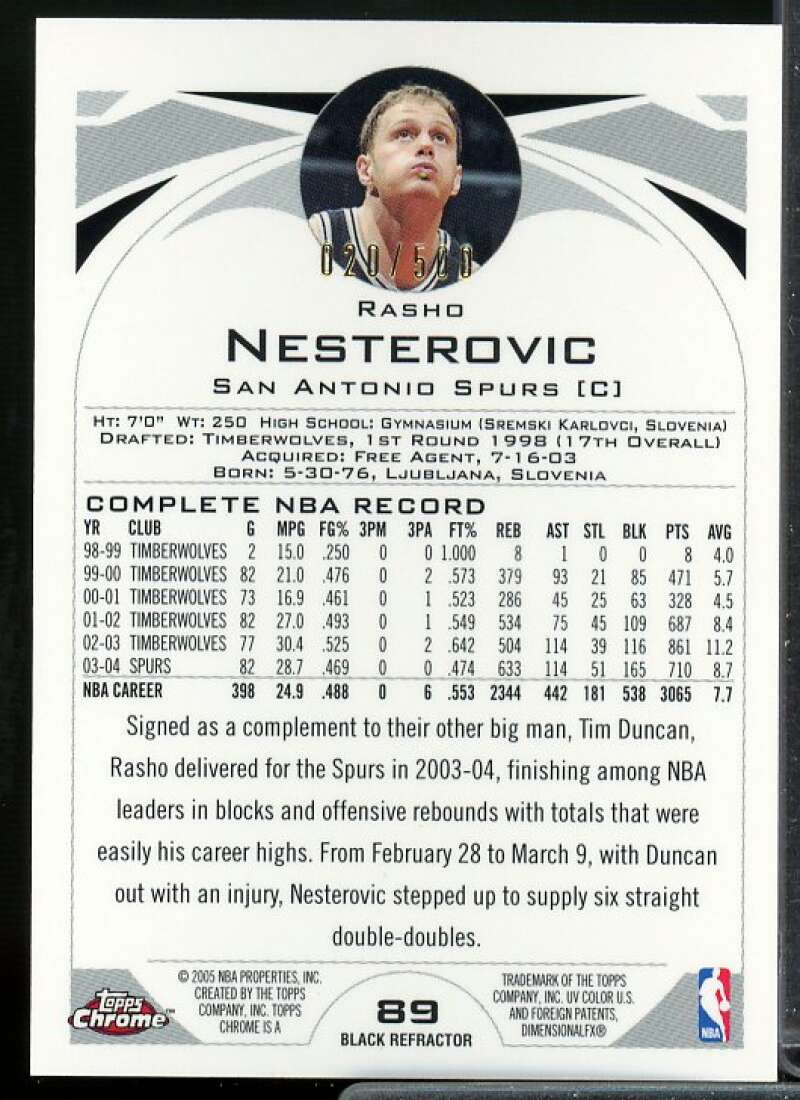 Rasho Nesterovic Card 2004-05 Topps Chrome Refractors Black #89  Image 2