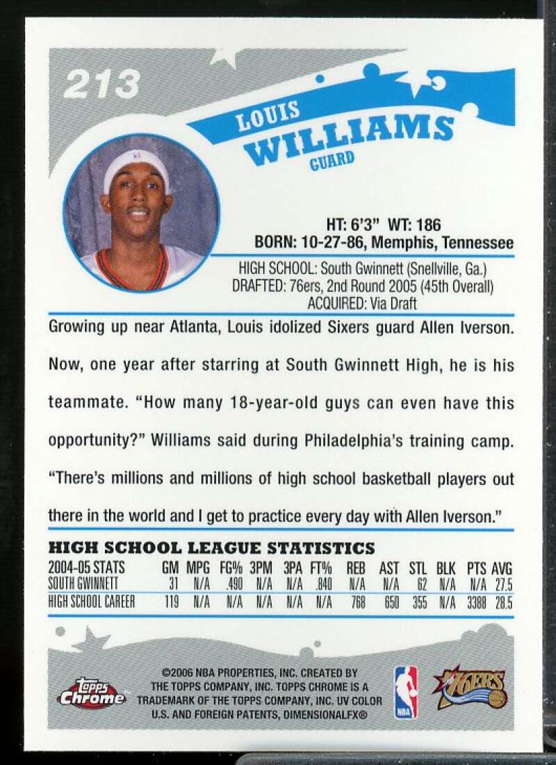 Louis Williams Rookie Card 2005-06 Topps Chrome #213  Image 2