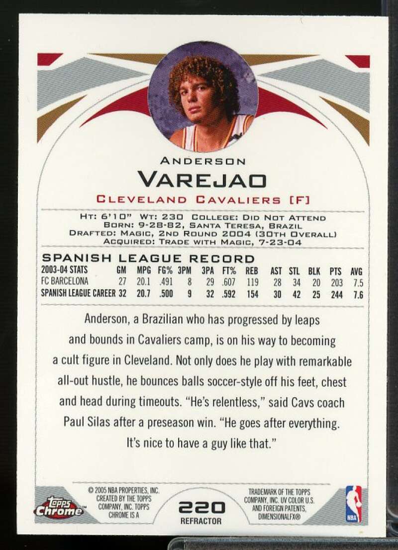 Anderson Varejao Rookie Card 2004-05 Topps Chrome Refractors #220  Image 2