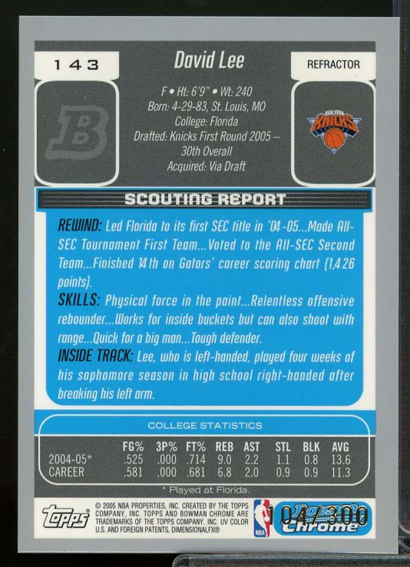 David Lee Rookie Card 2005-06 Bowman Chrome Refractors #143  Image 2